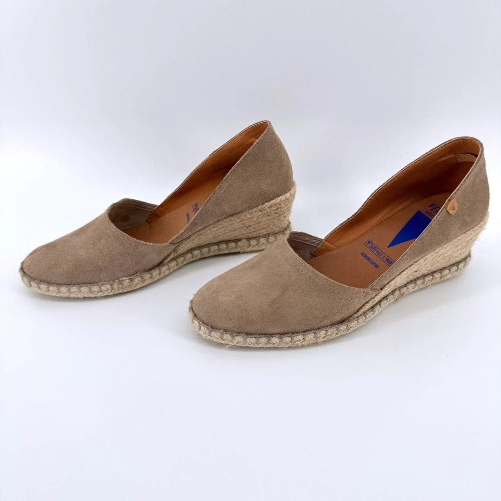 Verbenas Mamen Espadrille Wedge Women 40 Taupe Suede Leather Made in Spain